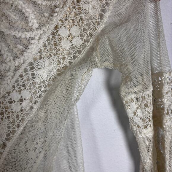 Antique Edwardian Net Lace Blouse Floral Embroidery Crochet Silk Cotton 1900s - Picture 10 of 16